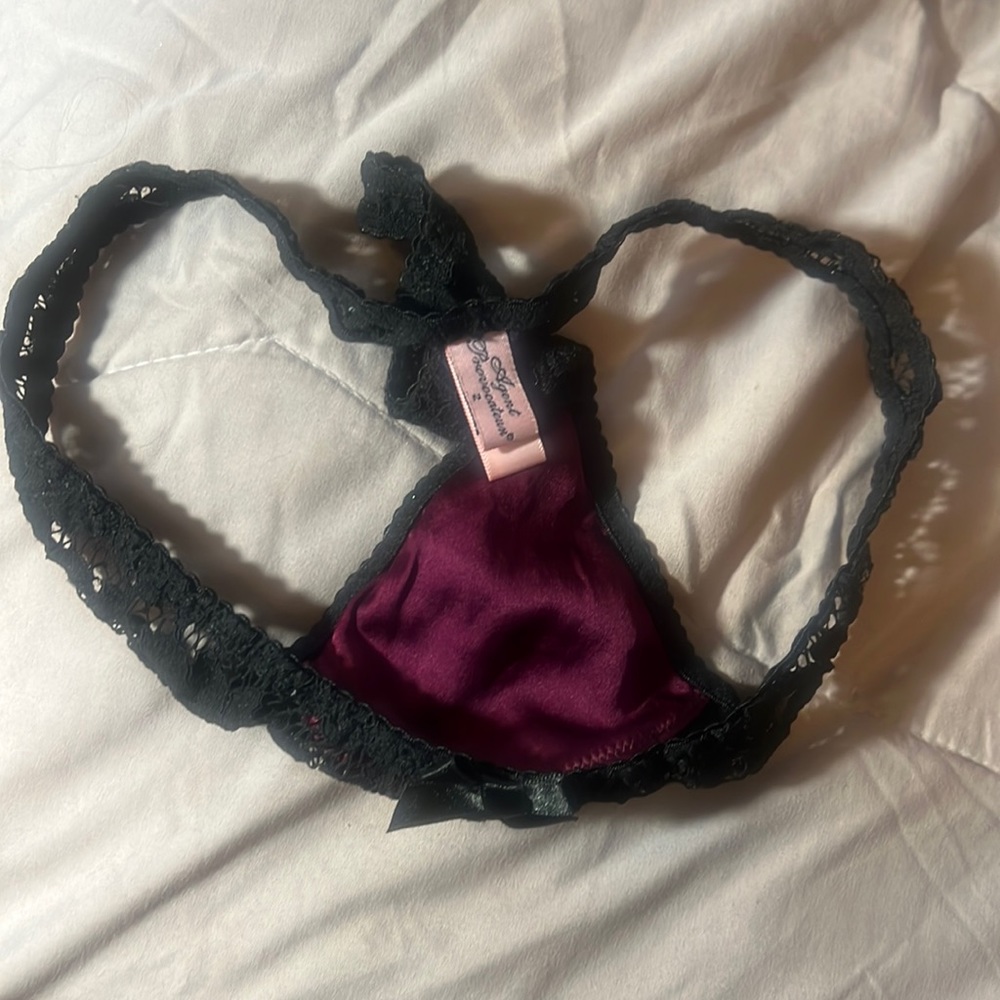 Lacy Blk/Maroon Agent Provocateur thong Sz 2 w/embroidery🔖a🎀 & bra set option